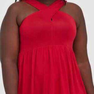 Torrid Halter Neck Surplice Babydoll Tank Super Soft Red